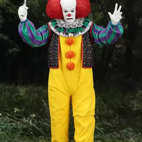 Stephen King's It Pennywise Cosplay Costume Clown Yellowe Joker Evil Horror Terror Halloween Coat Ou
