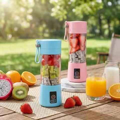 Portable USB Charging Electric Juice Extractor Cup Automatic Mini Juicer with 6-Leaf Blade Rechargea