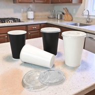 [50pcs] White Paper Cup 12oz / 16oz with PS/PET Lid Set Disposable Party Cups