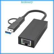 KOK Universal Ethernet RJ45 Adapter 2 5Gbps USB and Type C for Multiple Electronics