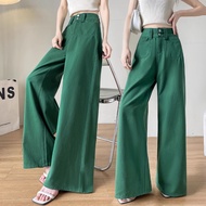 S-5XL~牛仔裤 长裤Long jeans pants blue black denim straight wide leg loose Korean style highwaist casual 