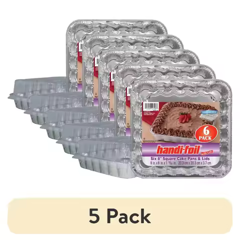 5 pack 8" Square Aluminum Cake Pans with Lids 6 Count