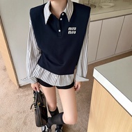 AAA+mi Women's Two-Piece Striped Shirt with Shoulder Pads - Fashionable New Arrival