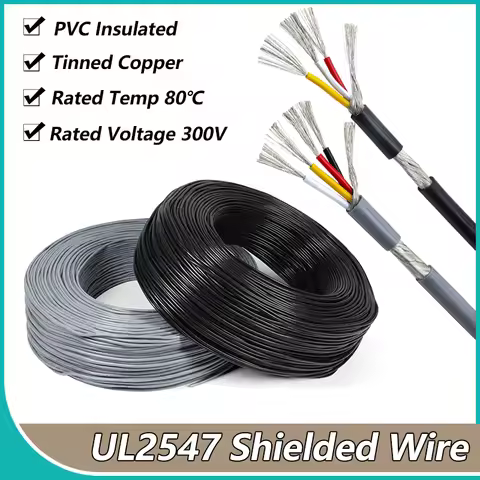 1m - 10m UL2547 PVC Shielded Wire 30 28 26 24 22 AWG Channel Audio Line 2 3 4 5 6 7 Cores Speaker Am
