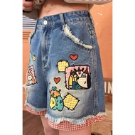 Childlike Shorts Cartoon Shorts Printed Shorts Denim Shorts Ladies Shorts Summer Shorts Shorts Stitc