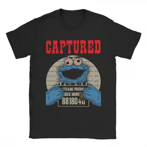 Fashion Cookie Monster Sesames Streets T Shirt Men's 100%Cotton Short Sleeve Round Neck Summer Tops 