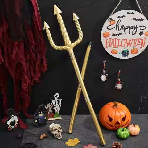 Golden Spiral Trident Devil Pitch Fork Trident Adjustable Demon Scepter Halloween Masquerade Cosplay