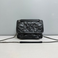 YSL Niki小號 黑色銀鏈全皮郵差包