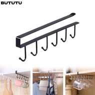 BUTUTU Mug Hooks Under Cabinet, Adjustable Multifunction Cups Holder,  Space Saving 6 Hook Hanging M
