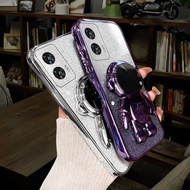 For Moto G96 Case Fashionable Frosted Silicone Soft Dustproof Bracket Adsorb + Electroplated astrona