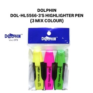(2PKTS) DOLPHIN DOL-HL5566-3'S Highlighter Pen | 3 MIX COLOUR | 荧光笔 X 2PKTS