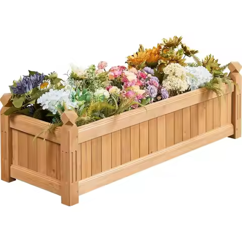 Light Brown Wooden Raised Garden Bed, 43.5L x 16W x 14H, Outdoor Planter for Yard, Greenhouse, Veget