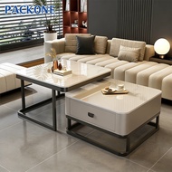 PACKONE 2 In 1 Coffee Table Modern Luxury Meja Kopi Marble Tempered Glass Table