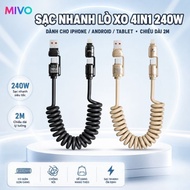 XO Super Convenient PREMIUM 4-in-1 Spring Fast Charging Cable Extends 2m for phones, type c cable, u
