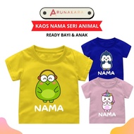 Kaos Custom Nama Anak Seri Animal Size Bayi dan Anak 1-8 tahun Katun