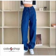CARGO PANTS (UNISEX) WIDE LEG- DENIM BLUE COLOR, STRAIGHT CUT 919 JEANS