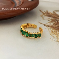Niche Irregular Green Zircon Ring Light Luxury Retro Design Ring Fashion Open Index Finger Ring 2992