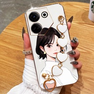YBD Phone Case For Tecno Camon 20 Pro 4G 5G Ck6 Ck6n Ck7n Ck8n Electroplating Short Haired Girl with