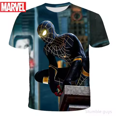 Summer Iron Man Captain America Clothes Marvel Spiderman Boys Girls Tshirt Trendy Graphic Kids Spide