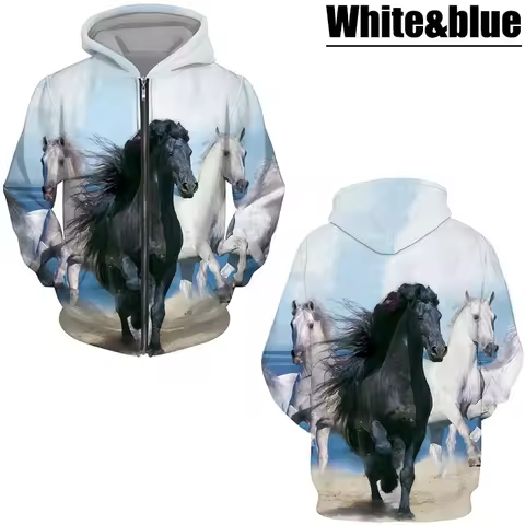 Horse Animal 3D Printed Zipper Hoodies Men Women Fashion Casual Hooded Sweatshirts Oversized Hoodie 