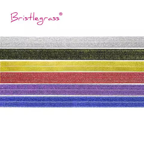 BRISTLEGRASS 2 5 10 Yard 5/8" 15mm Colorful Glitter Fold Over Elastics FOE Spandex Band Tape Hair Ti