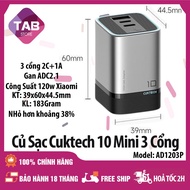 Sạc Cuktech 10 Mini 120w 3 Cổng (2C+1A) Mi turbro 120W PD3.0/PPS2.0/QC AD1203P -Bảo Hành 18 Tháng