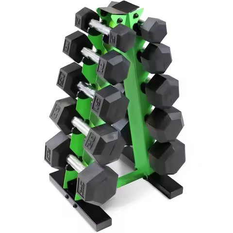 Rubber Coated Hex Dumbbells Set 5-25Lb with Storage Rack for Muscle Toning and Strength Training