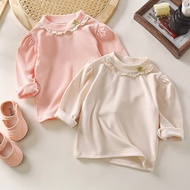3-7 Years Autumn Children Girl Cute Long Sleeve T-shirt Spring Plain Cotton Pink Tops