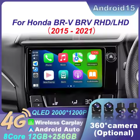For Honda BR-V BRV 2015-2021 RHD/LHD Android 15 Carplay Auto Stereo Radio 4G WIFI Multimedia Video P