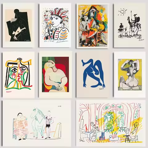 Picasso Minimalist Art Print Cubist Don Quixote Acrobat Gallery Wall Decor Modern Exhibition Style U