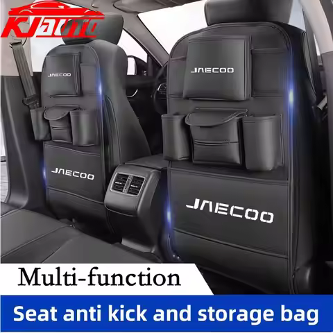 2pcs Car Seat Back Storage Bag PU Leather Organizer Cup Holder Tissue Holder Anti Kick Pad For Jaeco