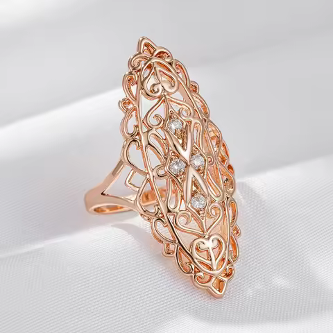 Wbmqda Vintage Boho Hollow Ring For Women 585 Rose Gold Color With White Natural Zircon Luxury Ethni