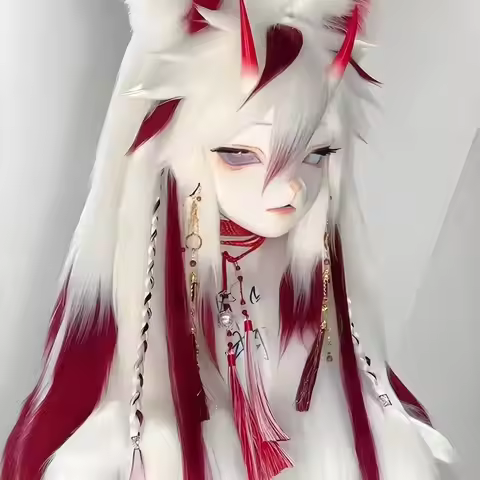 2025 Chinese Style Red White Cosplay Mask Kigurumi Head Base Costume Head Mask Headset Party Animal 