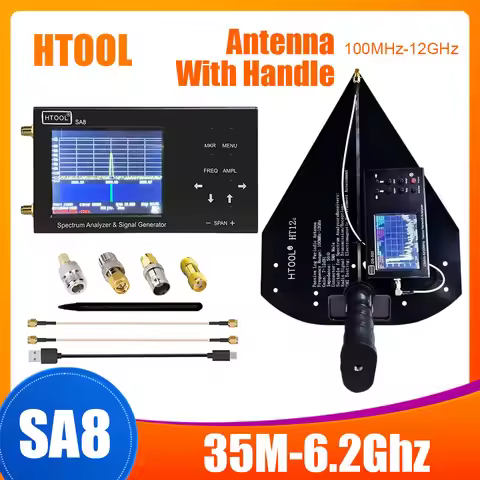 HTOOL SA8 Spectrum Analyzer 35M-6.2Ghz Signal Generator 100MHz-12GHz Log Periodic Antenna Gain 7-12d