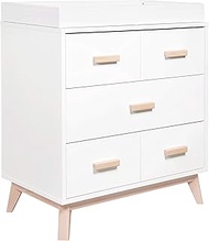 Babyletto Scoot 3-Drawer Changer Dresser with Removable Changing Tray in White and Washed Natural, G