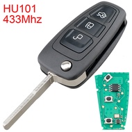 Khóa Fob Không Chìa Lật 433Mhz 3 Nút W/Lưỡi HU101 Phù Hợp Cho Ford Focus Fiesta