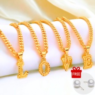 Rantai Leher Huruf Loket Emas 916 Rantai Nama Emas Korea Gold Necklace Alphabet Pendant Necklace