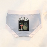 My Neighbor Totoro Anime Character Print Women Underwear Briefs Light Blue Cotton Panties With White