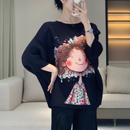 Japan Issey Miyake Pleated Top Womens Summer New Casual All-match Loose Plus Size Chubby Girl Slim C