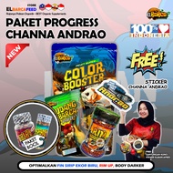 PAKET PAKAN CHANNA ANDRAO pakan progress warna High FIN Biru Blue Booster + Free Sticker Channa