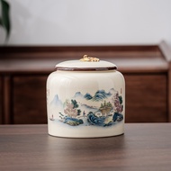 Chinese Retro Tea Canister Ceramic Jar Empty Jar Sealed Jar Tea Storage Jar Household Green Tea Blac