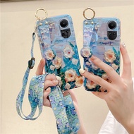 Phone Case OPPO Reno 10 Pro Reno10 Pro+ 5G New Style Painting Flowers with Wrist Strap Holder + Adjustable Lanyard Soft Cover Casing for Oppo Reno10Pro Plus