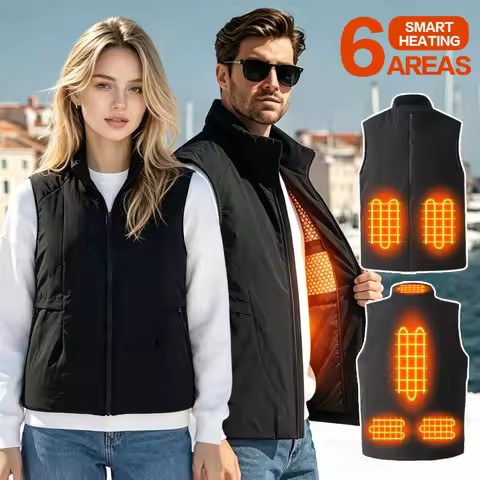 **Men Women 6-Zone Electric Heating Vest Winter Thermal Warm Graphene Heated Jacket Stand Collar Win