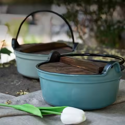 Vintage Enamel Cast Iron Pot,Thickened Sukiyaki Pot,Multi-use Pig Iron Stew Pot,Healthy Braised Soup