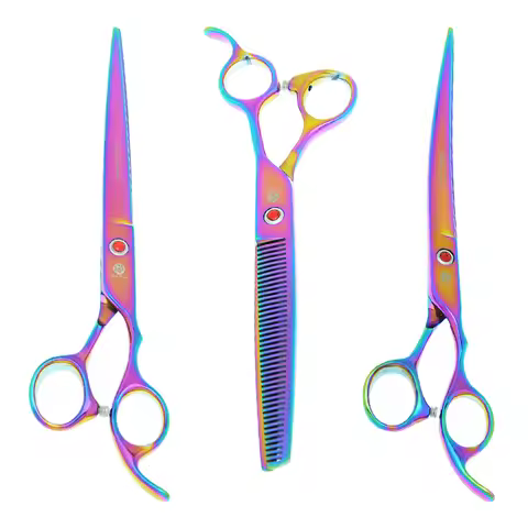 8.0" Purple Dragon Dog Grooming Scissors Pet Straight Curved Cutting Shears Beauty Thinning Shears J