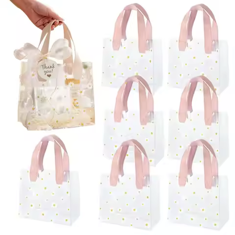 1/3/5PCS Transparent PVC Daisy Gift Tote Bag Reusable Shopping Gift Bag for Wedding Birthday Party F