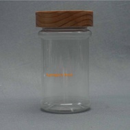 220 ml Pet Jar Natural Tube Wooden Lid / Fried Onion Jar / Snack Jar / Plastic Jar / Wooden Lid Jar 