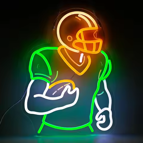 Football Player Neon Sign LED Neon Light USB Dimmable for Sports Bar Gym Bedroom Wall Decor Football
