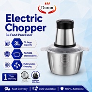 DURON Electric Meat Grinder 3L - Stainless Steel, Food Grade, 3 Speed + Pulse