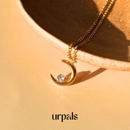 URPALS สร้อยคอ Stainless จี้พระจันทร์ฝังเพชร CZ ชุบทอง 18K ใส่อาบน้ำ ออกกำลังกายได้